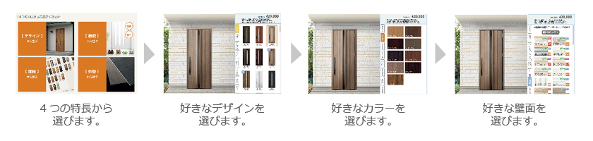 玄関と外壁・床タイルのコーディネートが楽しめる