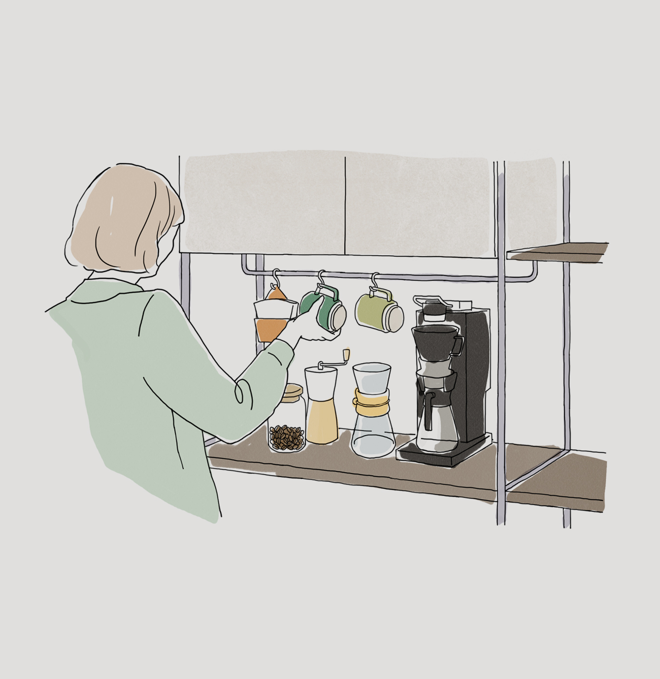 キッチンまわりは関連性のあるものを、使う場所の近くに イメージイラスト