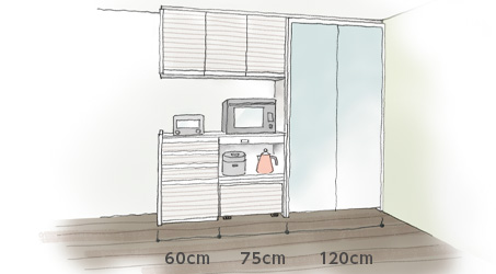 CXgF135cm̃JE^[̂Lb`[120cm̑eʃXgbJ[