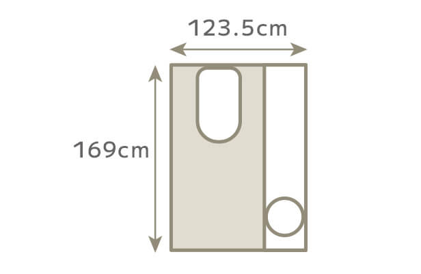 トイレの広さ：123.5cm、169cm