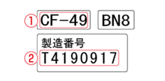 ①は、「品番・商品コード」です。②は、「製造番号・ロットNo」です。